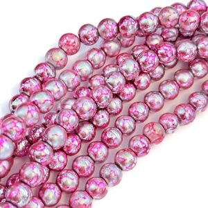 As Low As $2 Metallic Silver with Fuchsia Drawbench Glass Rounds 8mm (40)